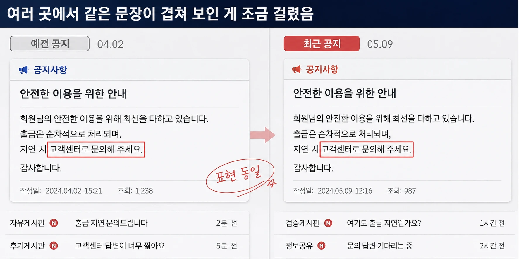 여러 곳에서 같은 문장이 겹쳐 보인 게 조금 걸렸음