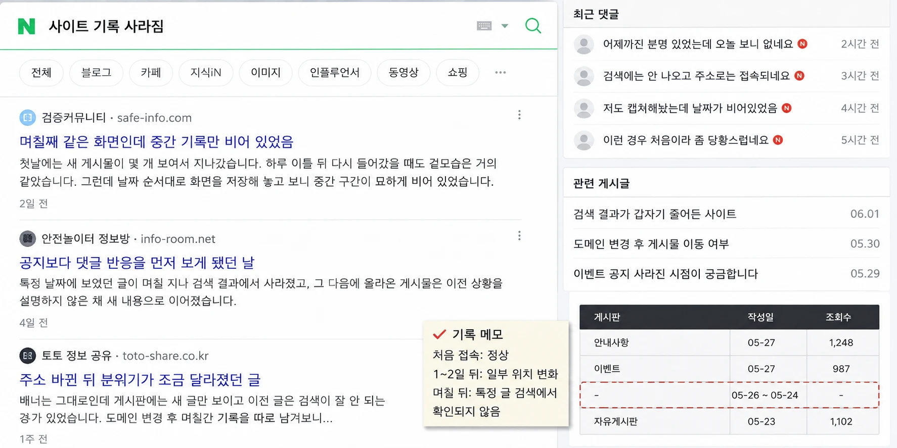 며칠째 같은 화면인데 중간 기록만 비어 있었음