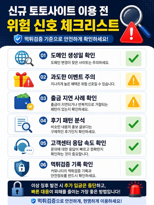 신규 토토사이트 이용 전 반드시 확인해야 할 위험 신호 기준 체크리스트 이미지