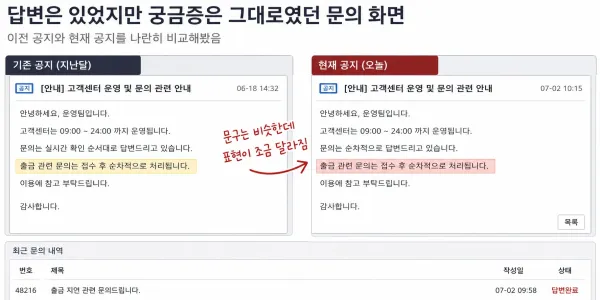 답변은 남았는데 궁금증은 그대로였던 문의 화면 대표 이미지