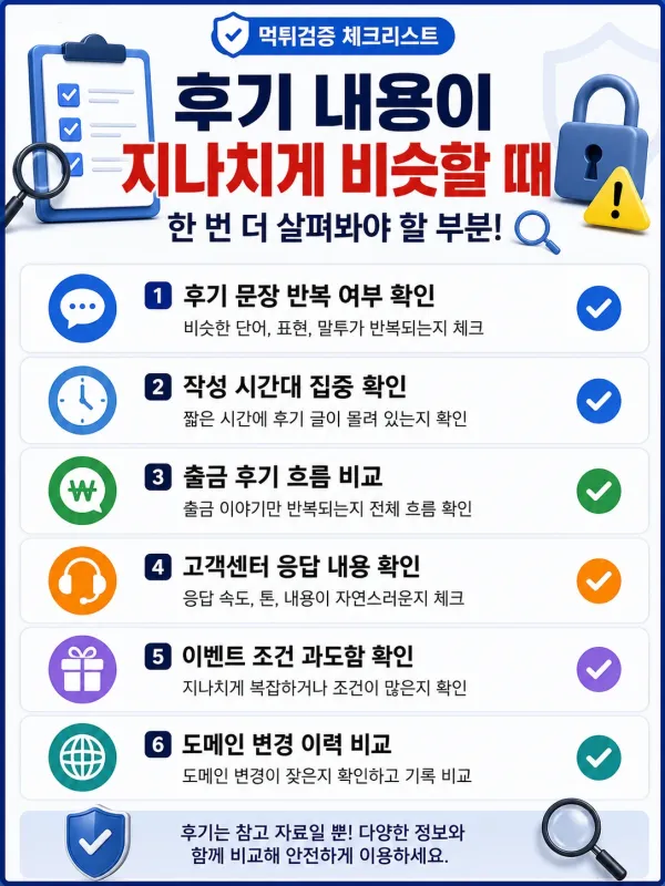 후기 내용이 지나치게 비슷할 때 한 번 더 살펴봐야 할 부분 체크리스트 이미지