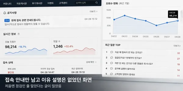 접속 안내만 남고 이유 설명은 없었던 화면 대표 이미지