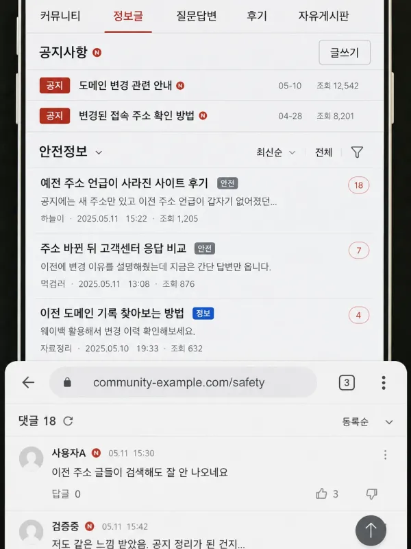 예전 안내는 보이지 않는데 새 주소만 남아 있던 화면 체크리스트 이미지