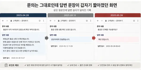 문의는 그대로인데 답변 문장이 갑자기 짧아졌던 화면 대표 이미지