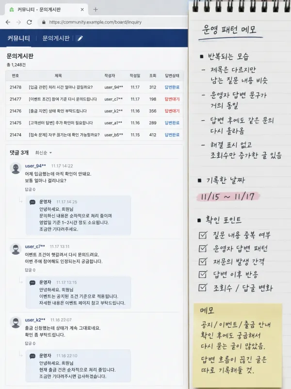 질문 제목은 달라도 답변 내용은 자꾸 겹쳤음 체크리스트 이미지