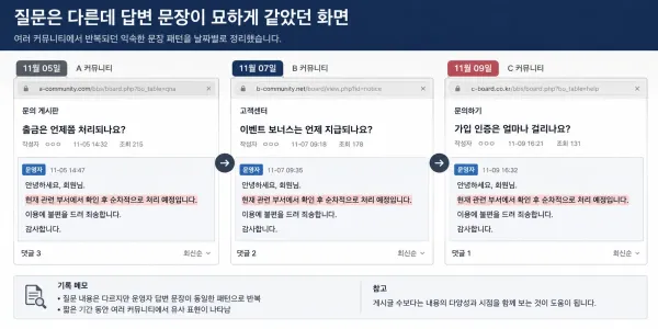 질문은 다른데 답변 문장이 묘하게 같았던 화면 대표 이미지
