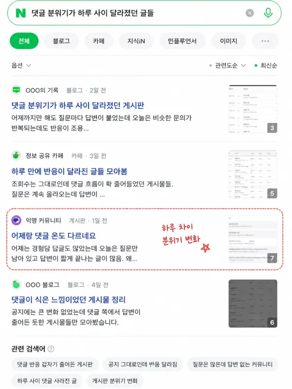 하루 만에 댓글 온도가 바뀌어 있던 게시물 체크리스트 이미지