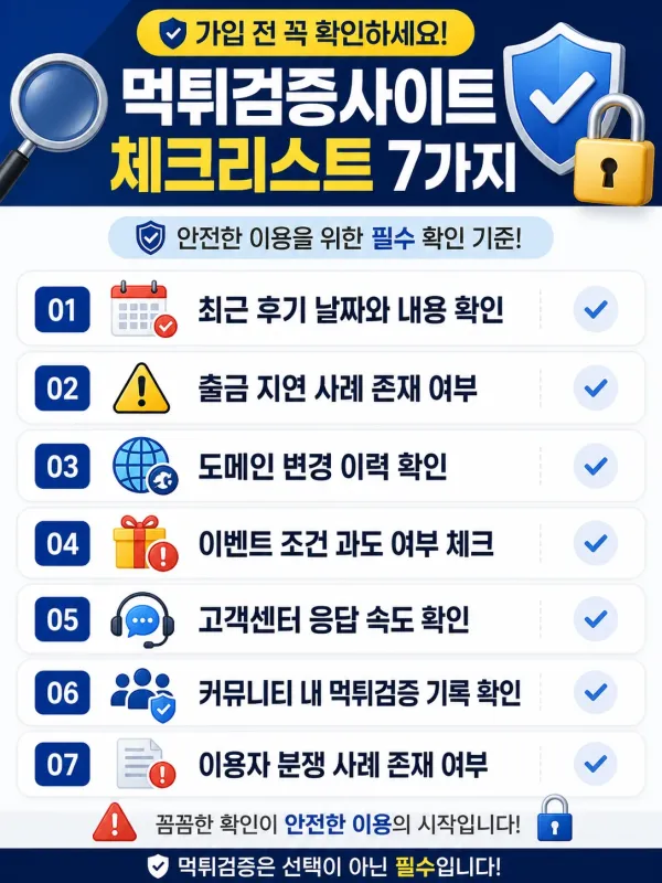 먹튀검증사이트 체크리스트 7가지, 가입 전 꼭 확인해야 할 기준 체크리스트 이미지